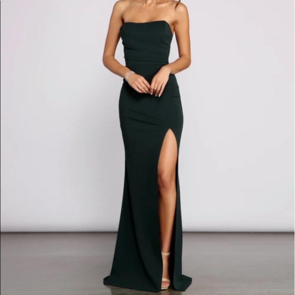 Strapless high slit formal dress